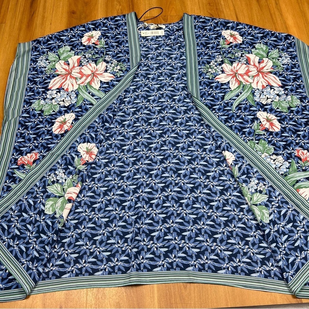 MaxStudio Kimono L Multicolor Bloom Cover Up Cardigan Long Duster Cottage Cruise - Picture 5 of 13